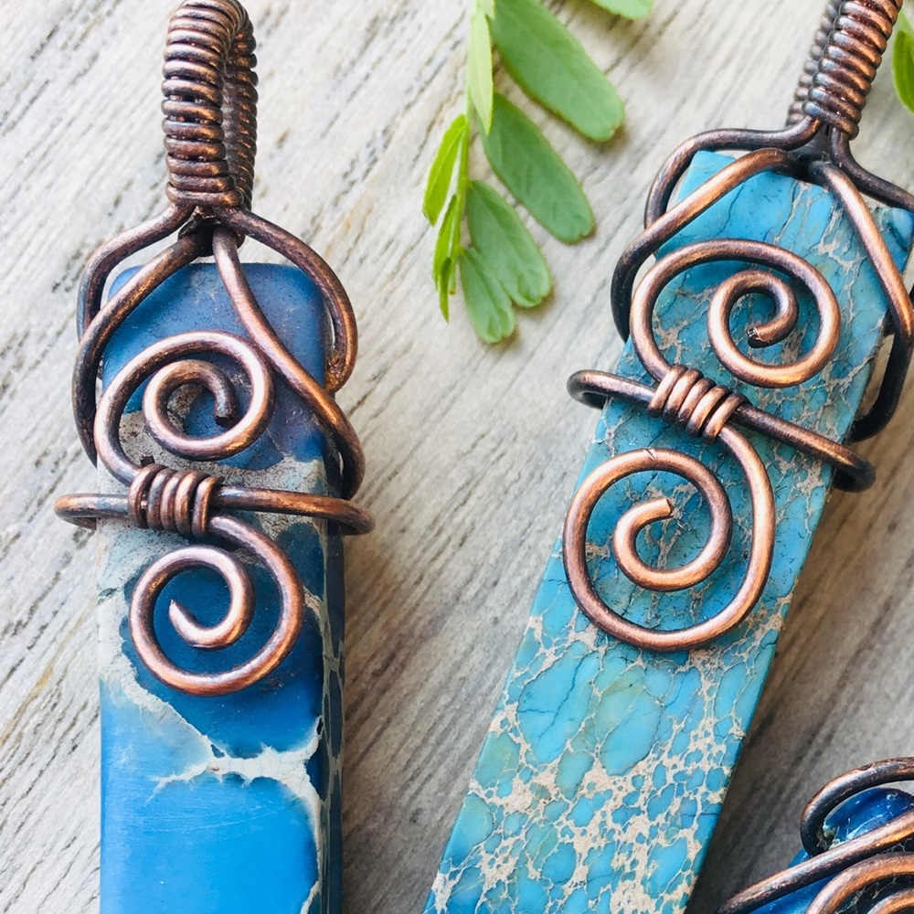 Wire wrapped imperial jasper pendant necklace #3 - Picture 4 of 5